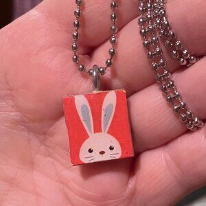 (2/$12, 4/$20)  Orange Easter Bunny Scrabble Necklace